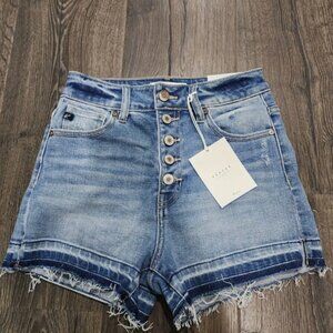 NWT KanCan High Rise Distressed Boyfriend Shorts, Raw Hem, Button Fly Size Med